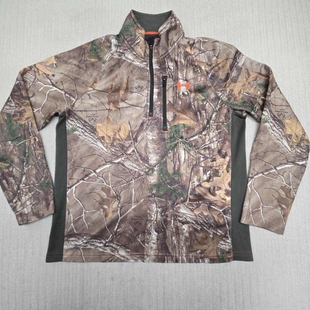 Under Armour Pullover Sweatshirt Men Medium Brown Realtree Camo 1/4 Zip Hunting